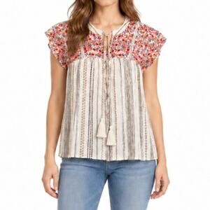 Savanna Jane Embroidered Boho Peasant Top Size S